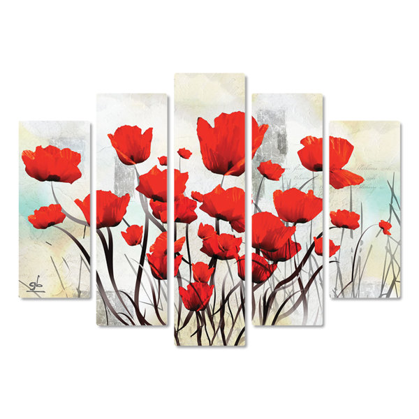 Rosalind Wheeler 5 Tlg MDF Bilder Set Abstract Flowers Poppies